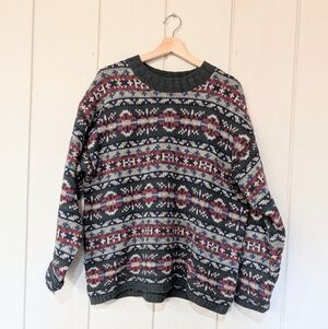 Vintage Abercrombie &Fitch Fair Isle Snowflake  Wool Sweater 90s Holiday